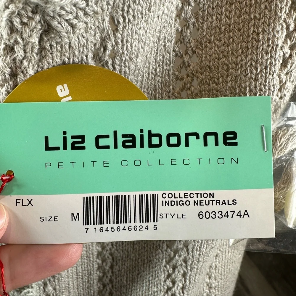 Liz Claiborne Petite M Knit Linen Cotton Button Vest Top Neutral Beige New - Picture 7 of 8